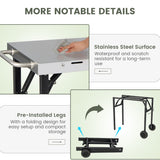 NNECW 3-tier Mobile Food Prep Cart with Adjustable Shelf