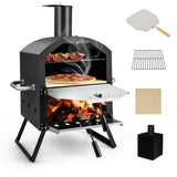 NNECW Outdoor Wood Fired Pizza Maker with Anti-scalding Handles and Waterproof Cover for Picnic/Party