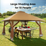 NNECW 4M x 4M Pop-up Gazebo Canopy with Zippered Netting Mesh Sidewalls-Golden