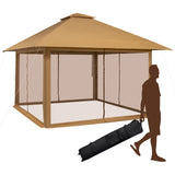 NNECW 4M x 4M Pop-up Gazebo Canopy with Zippered Netting Mesh Sidewalls-Golden
