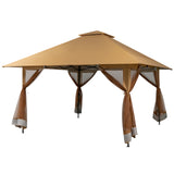 NNECW 4M x 4M Pop-up Gazebo Canopy with Zippered Netting Mesh Sidewalls-Golden