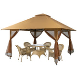 NNECW 4M x 4M Pop-up Gazebo Canopy with Zippered Netting Mesh Sidewalls-Golden