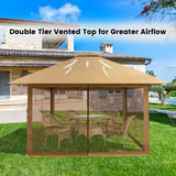 NNECW 4M x 4M Pop-up Gazebo Canopy with Zippered Netting Mesh Sidewalls-Golden
