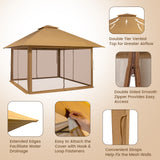 NNECW 4M x 4M Pop-up Gazebo Canopy with Zippered Netting Mesh Sidewalls-Golden