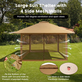 NNECW 4M x 4M Pop-up Gazebo Canopy with Zippered Netting Mesh Sidewalls-Golden