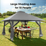 NNECW 4M x 4M Pop-up Gazebo Canopy with Zippered Netting Mesh Sidewalls-Grey