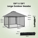 NNECW 4M x 4M Pop-up Gazebo Canopy with Zippered Netting Mesh Sidewalls-Grey