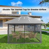 NNECW 4M x 4M Pop-up Gazebo Canopy with Zippered Netting Mesh Sidewalls-Grey