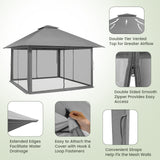 NNECW 4M x 4M Pop-up Gazebo Canopy with Zippered Netting Mesh Sidewalls-Grey