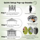 NNECW 4M x 4M Pop-up Gazebo Canopy with Zippered Netting Mesh Sidewalls-Grey