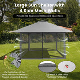 NNECW 4M x 4M Pop-up Gazebo Canopy with Zippered Netting Mesh Sidewalls-Grey