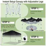 NNECW 3 M x 3 M Outdoor Pop-up Canopy with Adjustable Height Wheeled Carry Bag for Beach Garden-Black
