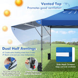 NNECW Outdoor Instant Pop-up Canopy Tent with Dual Half Awnings-Blue