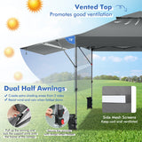 NNECW Outdoor Instant Pop-up Canopy Tent with Dual Half Awnings-Grey