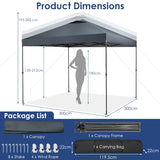 NNECW 3m x 3m Height-Adjustable &amp Tiltable Pop-up Canopy with Carry Bag-Grey