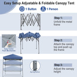 NNECW 2 x 2m UPF 50+ Outdoor Pop-up Canopy with Adjustable Heights &amp Carry Bag-Blue