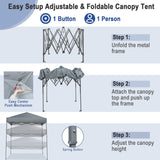 NNECW 2 x 2m UPF 50+ Outdoor Pop-up Canopy with Adjustable Heights &amp Carry Bag-Grey