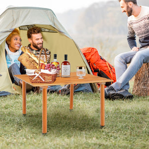 NNECW Outdoor Folding Camping Roll up Table with Carry Bag for Picnic &amp Beach-Natural