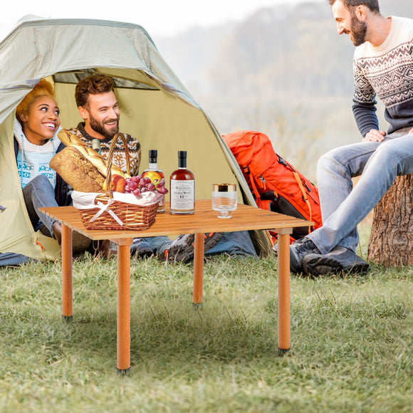 NNECW Outdoor Folding Camping Roll up Table with Carry Bag for Picnic & Beach-Natural