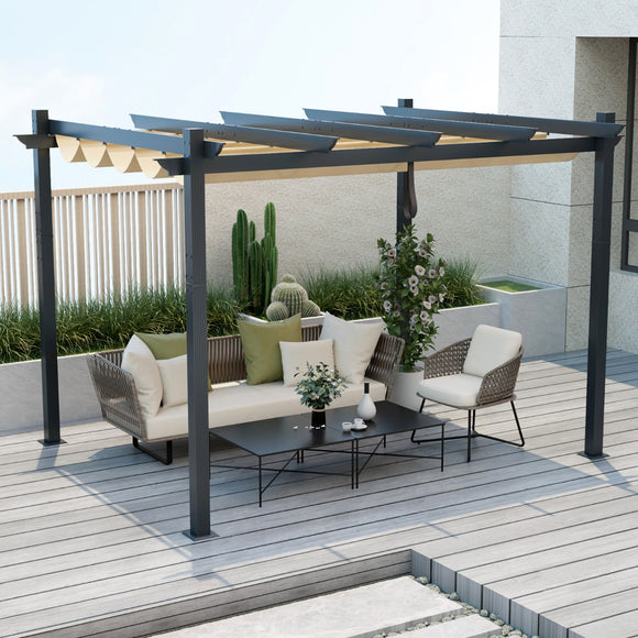 NNECW Outdoor Retractable Pergola with Retractable Canopy Cover for Garden