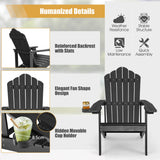 NNECW Adirondack Chair with Cup Holder for Patio-Black