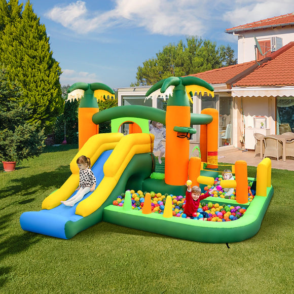 NNECW 8-in-1 Inflatable Bounce House with Basketball Rim & Ocean Balls with Blower