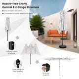 NNECW Double-Sized Patio Umbrella with Crank Handle for Poolside-Beige