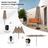 NNECW Double-Sized Patio Umbrella with Crank Handle for Poolside-Coffee