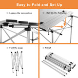 NNECW Portable Camping Table with Aluminum Roll Up Tabletop for Outdoor Cooking & Travel