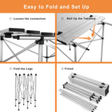 NNECW Folding Portable Camping Table with Aluminum Roll Up Tabletop for Outdoor Cooking & Backpacking