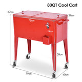NNECW 76L Portable Cooler Cart with Wheels & Bottle Opener for Outdoor