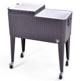 NNECW 76L Portable Rattan Rolling Cooler Cart for Patio & Beach