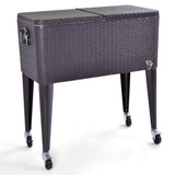 NNECW 76L Portable Rattan Rolling Cooler Cart for Patio & Beach