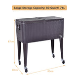NNECW 76L Portable Rattan Rolling Cooler Cart for Patio & Beach