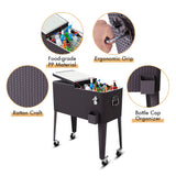 NNECW 76L Portable Rattan Rolling Cooler Cart for Patio & Beach