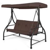 NNECW 3-Person Convertible Canopy Swing with 3 Comfortable Cushion Seats for Garden & Balcony Brown