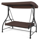 NNECW 3-Person Convertible Canopy Swing with 3 Comfortable Cushion Seats for Garden & Balcony Brown