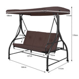 NNECW 3-Person Convertible Canopy Swing with 3 Comfortable Cushion Seats for Garden & Balcony Brown