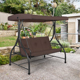 NNECW 3-Person Convertible Canopy Swing with 3 Comfortable Cushion Seats for Garden & Balcony Brown