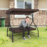 NNECW 3-Person Convertible Canopy Swing with 3 Comfortable Cushion Seats for Garden & Balcony Brown