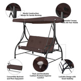 NNECW 3-Person Convertible Canopy Swing with 3 Comfortable Cushion Seats for Garden & Balcony Brown