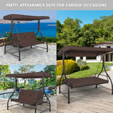 NNECW 3-Person Convertible Canopy Swing with 3 Comfortable Cushion Seats for Garden & Balcony Brown