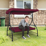 NNECW 3-Person Convertible Canopy Swing with 3 Comfortable Cushion Seats for Garden & Balcony Red