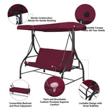 NNECW 3-Person Convertible Canopy Swing with 3 Comfortable Cushion Seats for Garden & Balcony Red