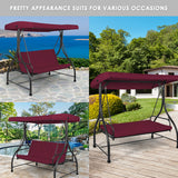NNECW 3-Person Convertible Canopy Swing with 3 Comfortable Cushion Seats for Garden & Balcony Red