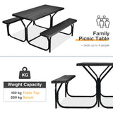 NNECW Picnic Table and Bench Set with Metal Frame and All Weather-resistant Surface for Backyard-Black