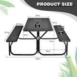 NNECW Picnic Table and Bench Set with Metal Frame and All Weather-resistant Surface for Backyard-Black