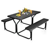 NNECW Picnic Table and Bench Set with Metal Frame and All Weather-resistant Surface for Backyard-Black
