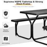 NNECW Picnic Table and Bench Set with Metal Frame and All Weather-resistant Surface for Backyard-Black
