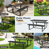 NNECW Picnic Table and Bench Set with Metal Frame and All Weather-resistant Surface for Backyard-Black